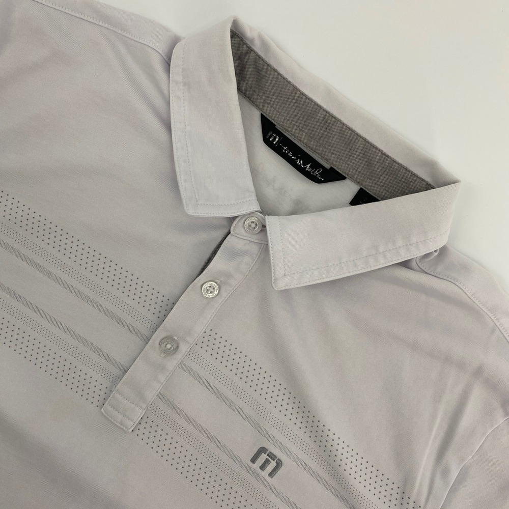 Travis Mathew Polo Shirt Mens XL White Striped Pima Cotton Golfcore Sporty